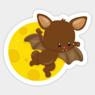 Cute Bat, Brown Bat, Baby Bat, Flying Bat, Moon Sticker